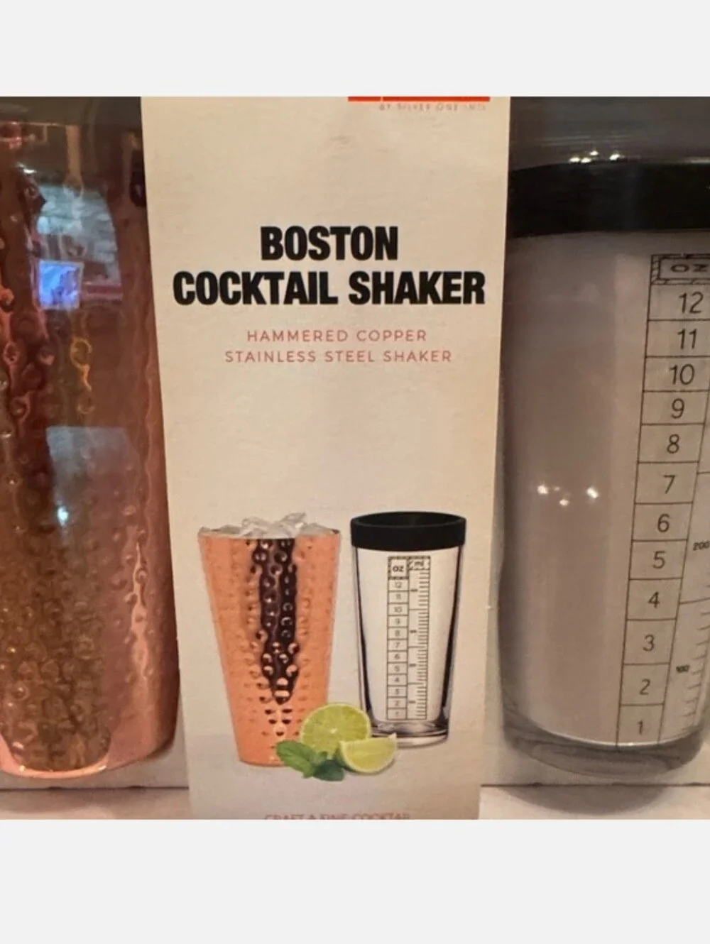 Boston Cocktail Shaker Set - Hammered Copper & Clear